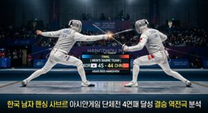 한국 남자 펜싱 사브르 아시안게임 단체전 4연패 달성 결승 역전극 분석