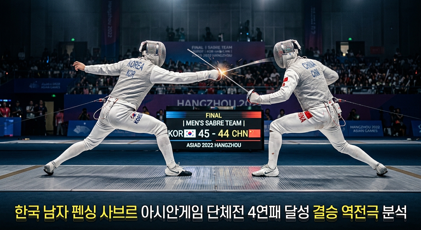 한국 남자 펜싱 사브르 아시안게임 단체전 4연패 달성 결승 역전극 분석